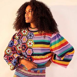 FARM Rio Flower Stripe Crochet Sweater In Blue Lyst